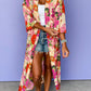 Pink Floral Allover Print Open Front Belted Duster Kimono