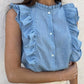 Sky Blue Ruffle Trim Soft Lightweight Sleeveless Shirt