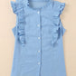 Sky Blue Ruffle Trim Soft Lightweight Sleeveless Shirt