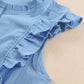 Sky Blue Ruffle Trim Soft Lightweight Sleeveless Shirt