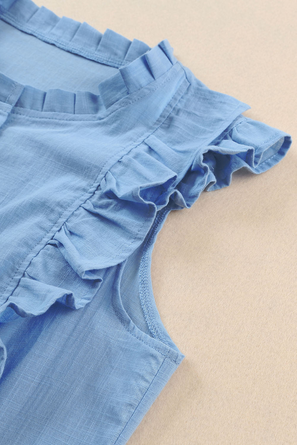Sky Blue Ruffle Trim Soft Lightweight Sleeveless Shirt