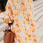 Yellow Floral Print Turn Down Collar Loose Shirt