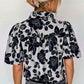 Black Floral Bubble Sleeve Casual Shirt