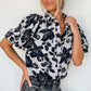 Black Floral Bubble Sleeve Casual Shirt