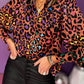 Brown Colorful Leopard Spots Balloon Sleeve Shirt