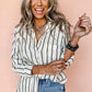 Black Stripe Chest Pocket Buttoned Oversized Shirt