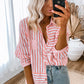 Pink Stripe Buttoned Long Sleeve Casual Shirt