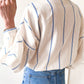 Sky Blue Stripe Drop Shoulder Bubble Sleeve Loose Shirt