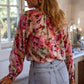 Floral Print Ruffled Stitch Buttoned Loose Fit Shirt