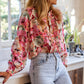 Floral Print Ruffled Stitch Buttoned Loose Fit Shirt