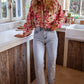 Floral Print Ruffled Stitch Buttoned Loose Fit Shirt