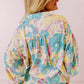 Yellow Floral Allover Print Shirred Cuff Oversized Shirt