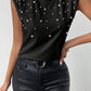 Black Pearls Beaded Shoulder Pad Crew Neck Tank Top