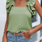 Smoke Green Solid Ruffle Trim Sleeveless Top