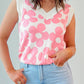 Pink Cute Flower Knitted V Neck Tank Top