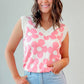 Pink Cute Flower Knitted V Neck Tank Top