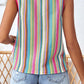 Rose Stripe Rainbow Eyelet Knit Button Decor Tank Top
