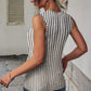 Grey Striped Cutout Twist Front Tank Top