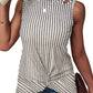 Grey Striped Cutout Twist Front Tank Top