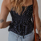 Blue Floral Print Spaghetti Strap Buttoned V Neck Tank Top