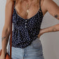 Blue Floral Print Spaghetti Strap Buttoned V Neck Tank Top