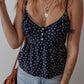 Blue Floral Print Spaghetti Strap Buttoned V Neck Tank Top