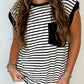 Black Stripe Chest Pocket Patch Round Neck Tank Top