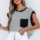 Black Stripe Chest Pocket Patch Round Neck Tank Top