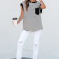 Black Stripe Chest Pocket Patch Round Neck Tank Top