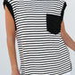 Black Stripe Chest Pocket Patch Round Neck Tank Top