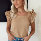 Ruffled Tiered Sleeve Square Neck Textured Top