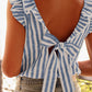 Blue Striped Tie Back Ruffle Trim Tank Top