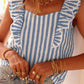 Blue Striped Tie Back Ruffle Trim Tank Top