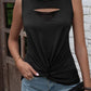 Black Laser Cut Slits Twist Front Tank Top