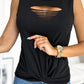 Black Laser Cut Slits Twist Front Tank Top