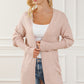 Smoke Gray Ribbed Trim Puff Sleeve Open Cardigan