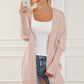 Smoke Gray Ribbed Trim Puff Sleeve Open Cardigan