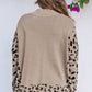 Khaki Leopard High Neck Side Slit Oversized Sweater