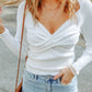 White Cable Crossed V Neck Sweater