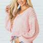 Pink Loose Pointelle Knit Ribbed V Neck Sweater