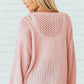 Pink Loose Pointelle Knit Ribbed V Neck Sweater