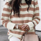 Brown Striped Round Neck Casual Sweater
