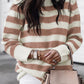 Brown/Pink Striped Round Neck Casual Sweater