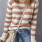 Brown/Pink Striped Round Neck Casual Sweater