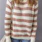 Brown Striped Round Neck Casual Sweater