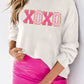 XOXO Glitter Print Round Neck Casual Sweater