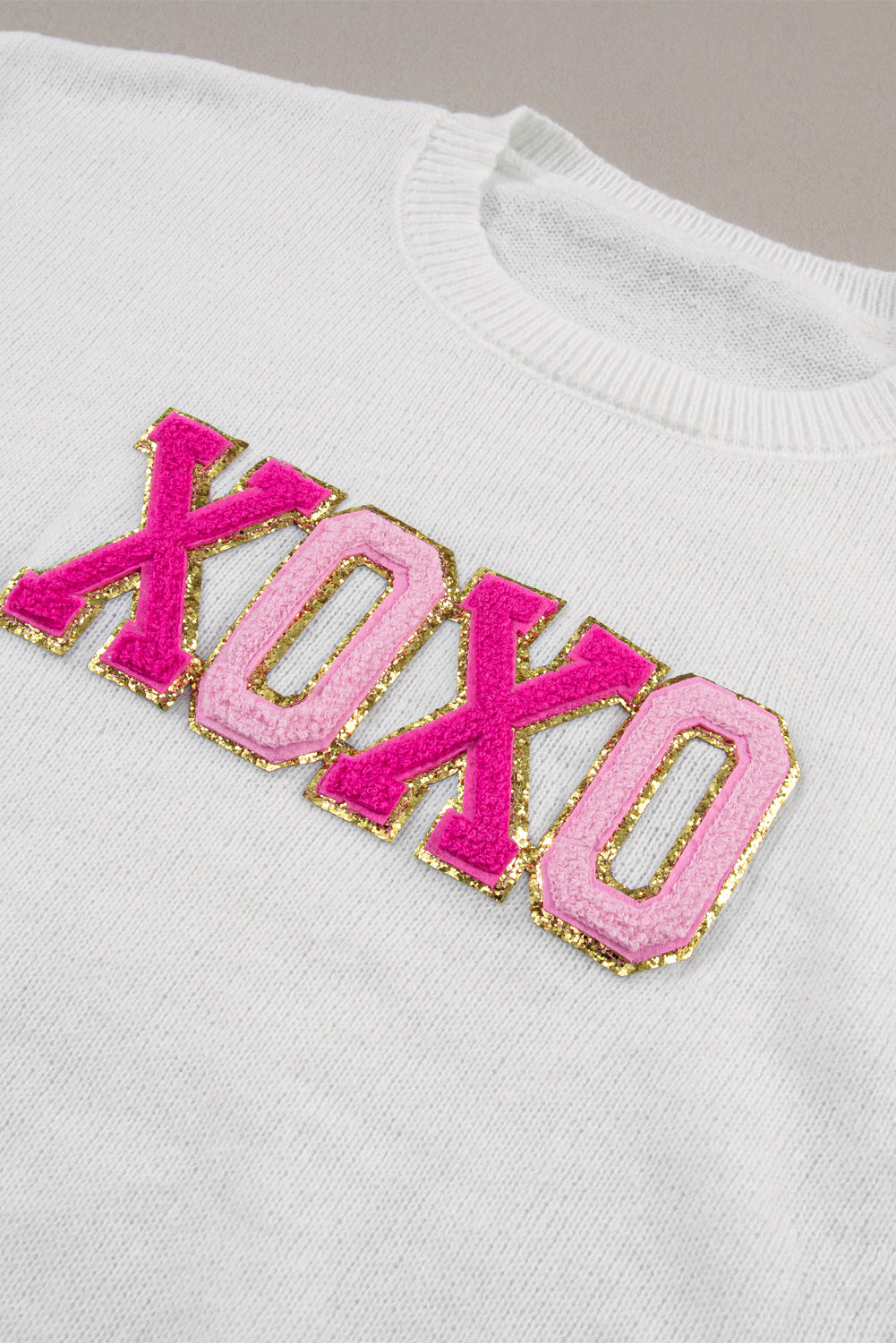 XOXO Glitter Print Round Neck Casual Sweater