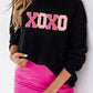 Black XOXO Glitter Print Round Neck Casual Sweater