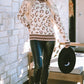 Brown Two-tone Ribbed Trim Contrast Leopard Sweater