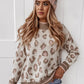 Brown Two-tone Ribbed Trim Contrast Leopard Sweater